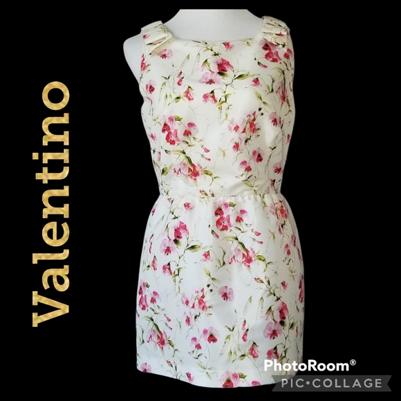 TOP VALENTINO RED Peplum Pink Floral Leaves Zip Back Gathered Sz 8 NWT - Picture 1 of 11